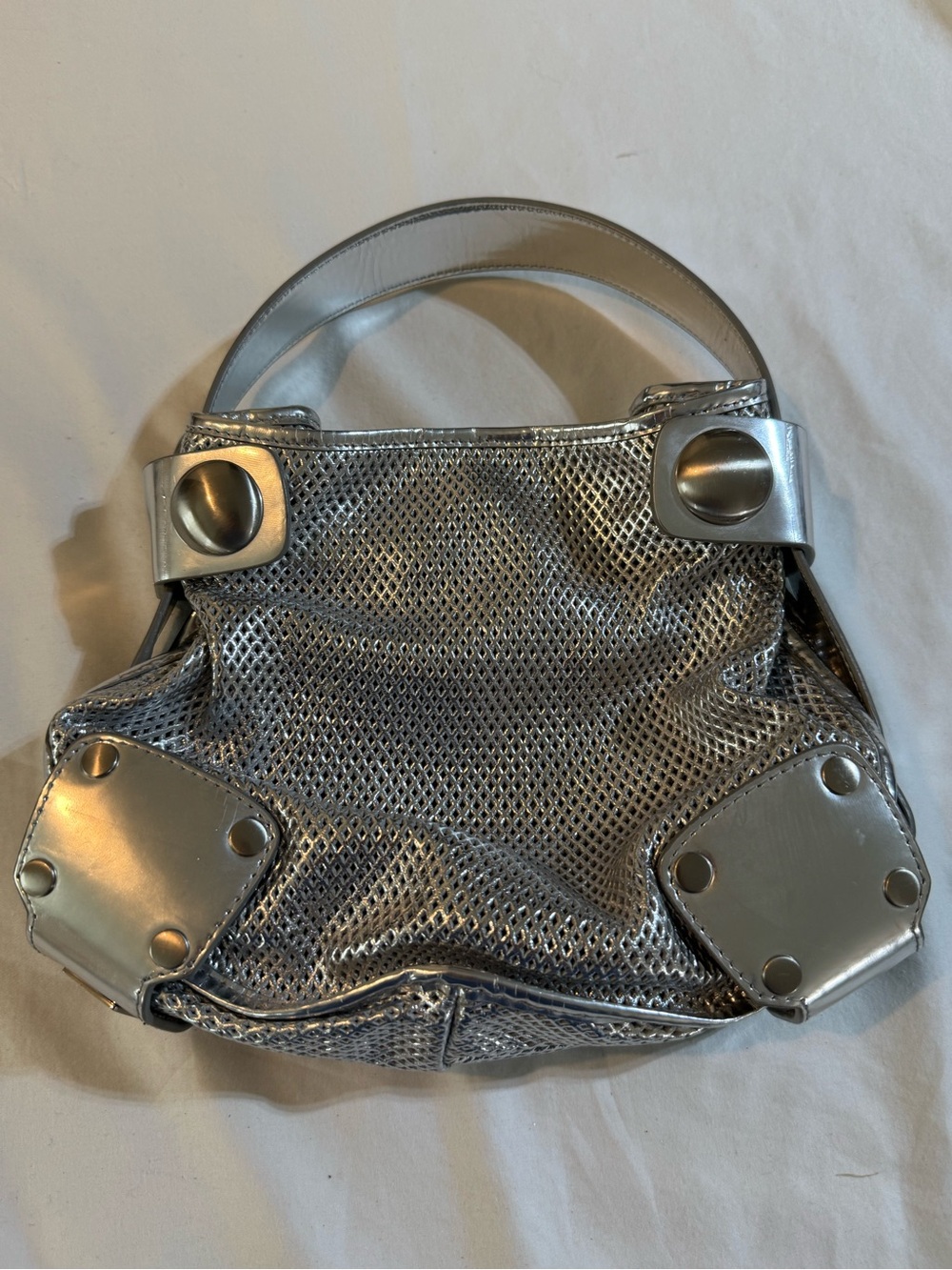 Kooba Metallic Silver Perforated Mini Handbag Y2K - Picture 2 of 7
